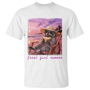 Feral Girl Summer T Shirt Funny Raccoon Summer Beach Meme TS14 White Print Your Wear
