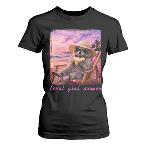 Feral Girl Summer T Shirt For Women Funny Raccoon Summer Beach Meme TS14 Black Print Your Wear