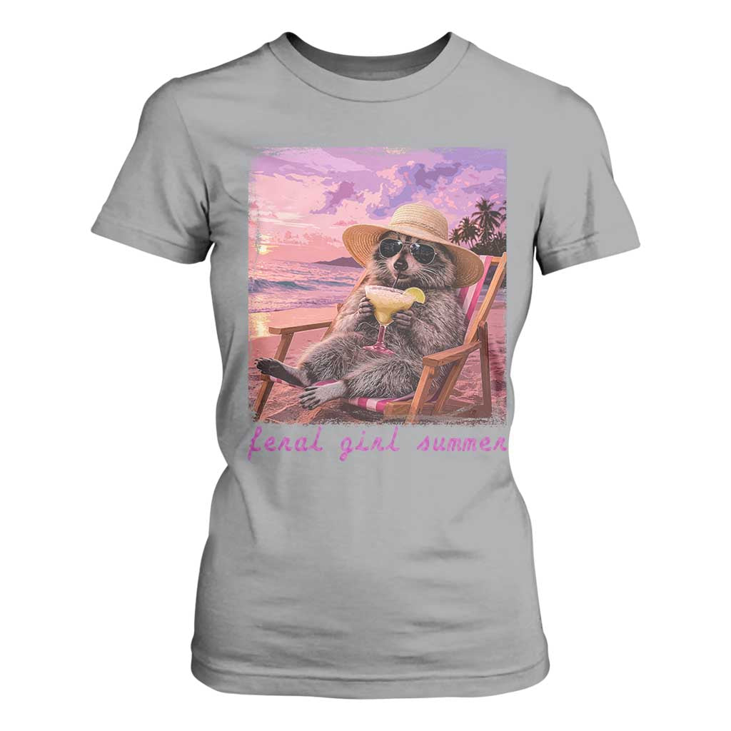 Feral Girl Summer T Shirt For Women Funny Raccoon Summer Beach Meme TS14 Sport Gray Print Your Wear