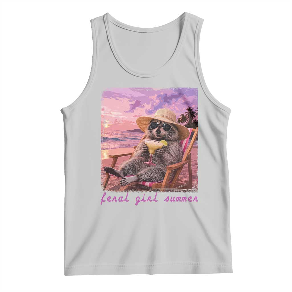Feral Girl Summer Tank Top Funny Raccoon Summer Beach Meme TS14 Ash Print Your Wear