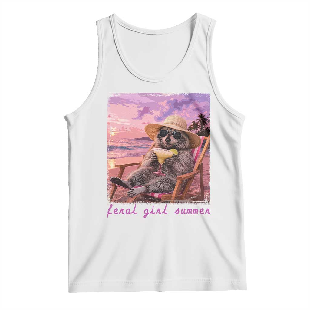Feral Girl Summer Tank Top Funny Raccoon Summer Beach Meme TS14 White Print Your Wear
