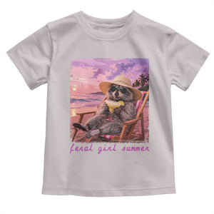 Feral Girl Summer Toddler T Shirt Funny Raccoon Summer Beach Meme TS14 Ice Gray Print Your Wear