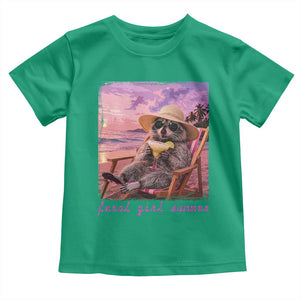 Feral Girl Summer Toddler T Shirt Funny Raccoon Summer Beach Meme TS14 Irish Green Print Your Wear