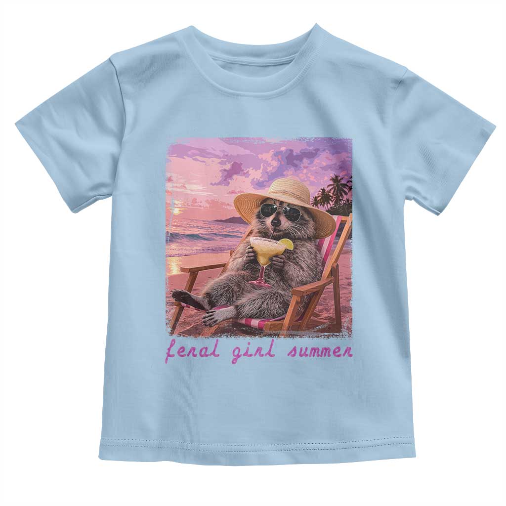 Feral Girl Summer Toddler T Shirt Funny Raccoon Summer Beach Meme TS14 Light Blue Print Your Wear