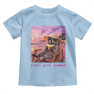 Feral Girl Summer Toddler T Shirt Funny Raccoon Summer Beach Meme TS14 Light Blue Print Your Wear