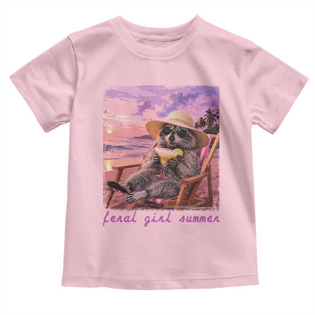 Feral Girl Summer Toddler T Shirt Funny Raccoon Summer Beach Meme TS14 Light Pink Print Your Wear