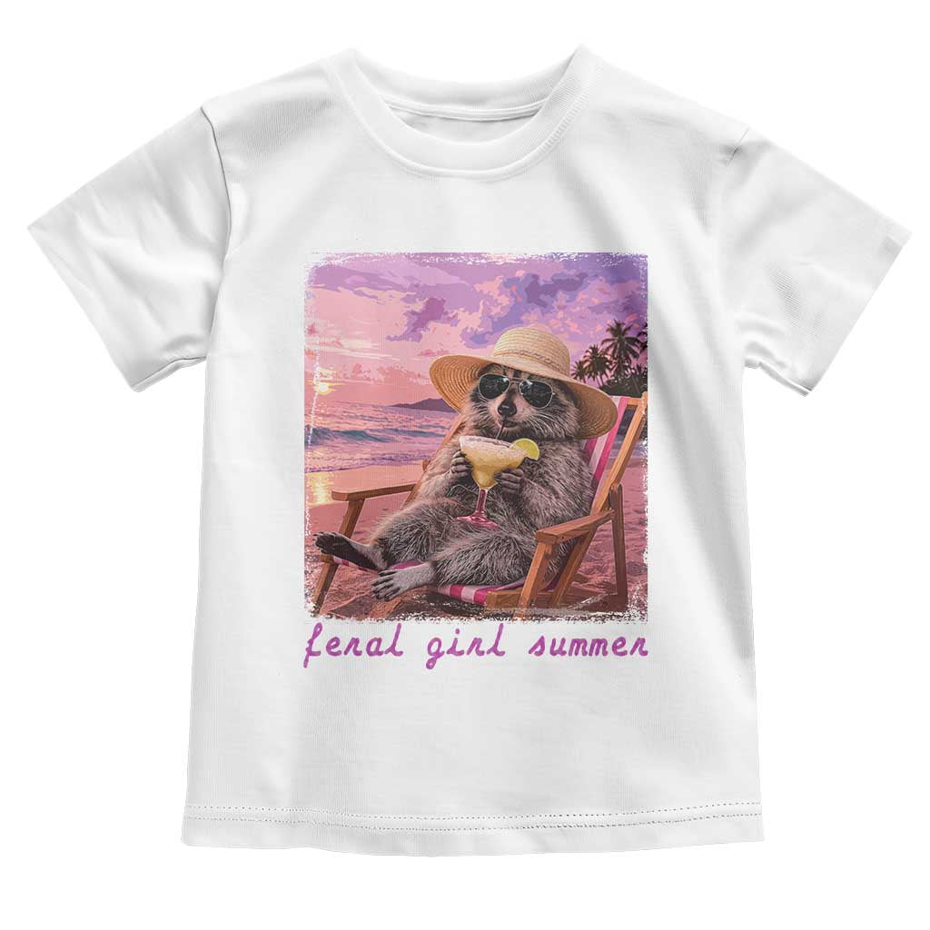Feral Girl Summer Toddler T Shirt Funny Raccoon Summer Beach Meme TS14 White Print Your Wear