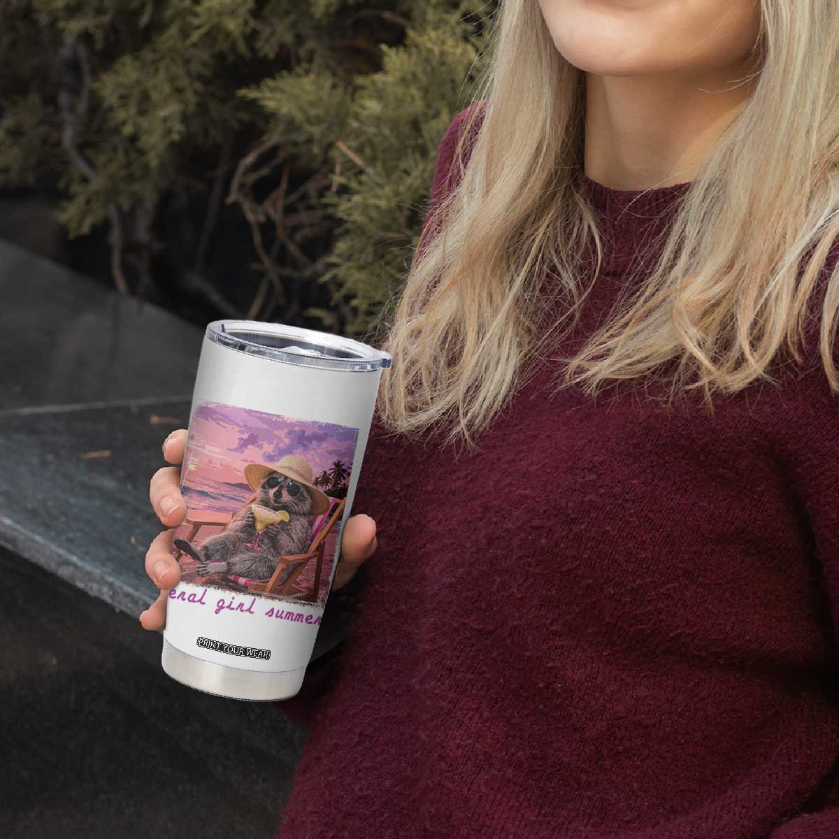Feral Girl Summer Tumbler Cup Funny Raccoon Summer Beach Meme TS14 Print Your Wear