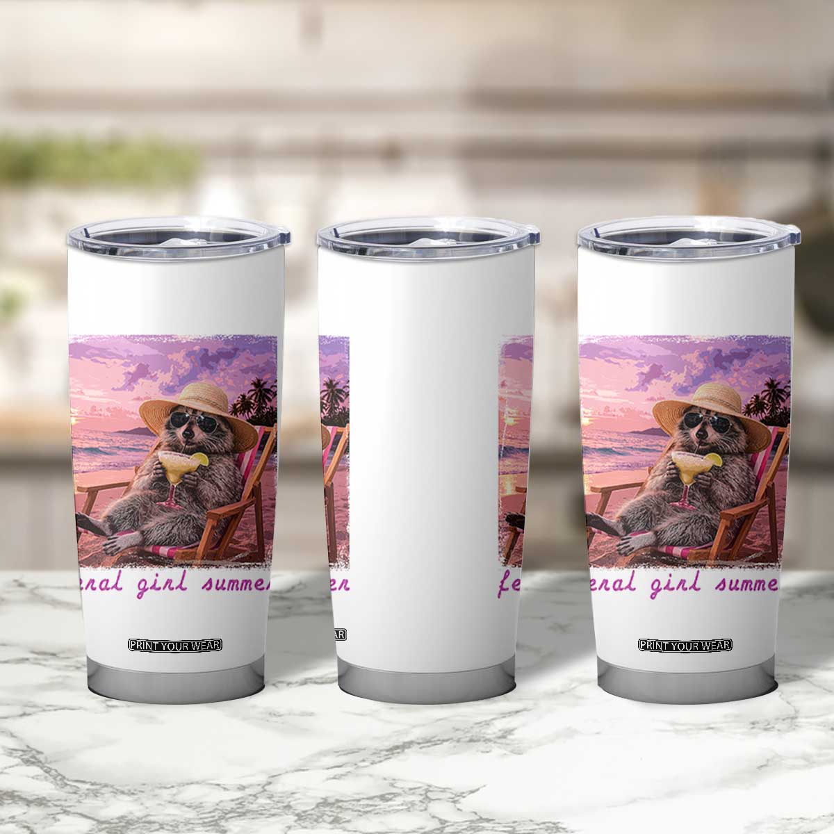 Feral Girl Summer Tumbler Cup Funny Raccoon Summer Beach Meme TS14 Print Your Wear