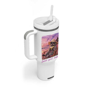 Feral Girl Summer Tumbler With Handle Funny Raccoon Summer Beach Meme TS14 Print Your Wear