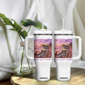 Feral Girl Summer Tumbler With Handle Funny Raccoon Summer Beach Meme TS14 Print Your Wear