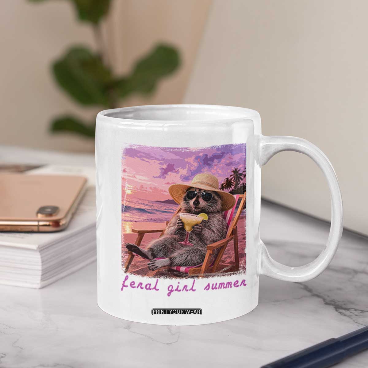 Feral Girl Summer Coffee Mug Funny Raccoon Summer Beach Meme TS14 Print Your Wear