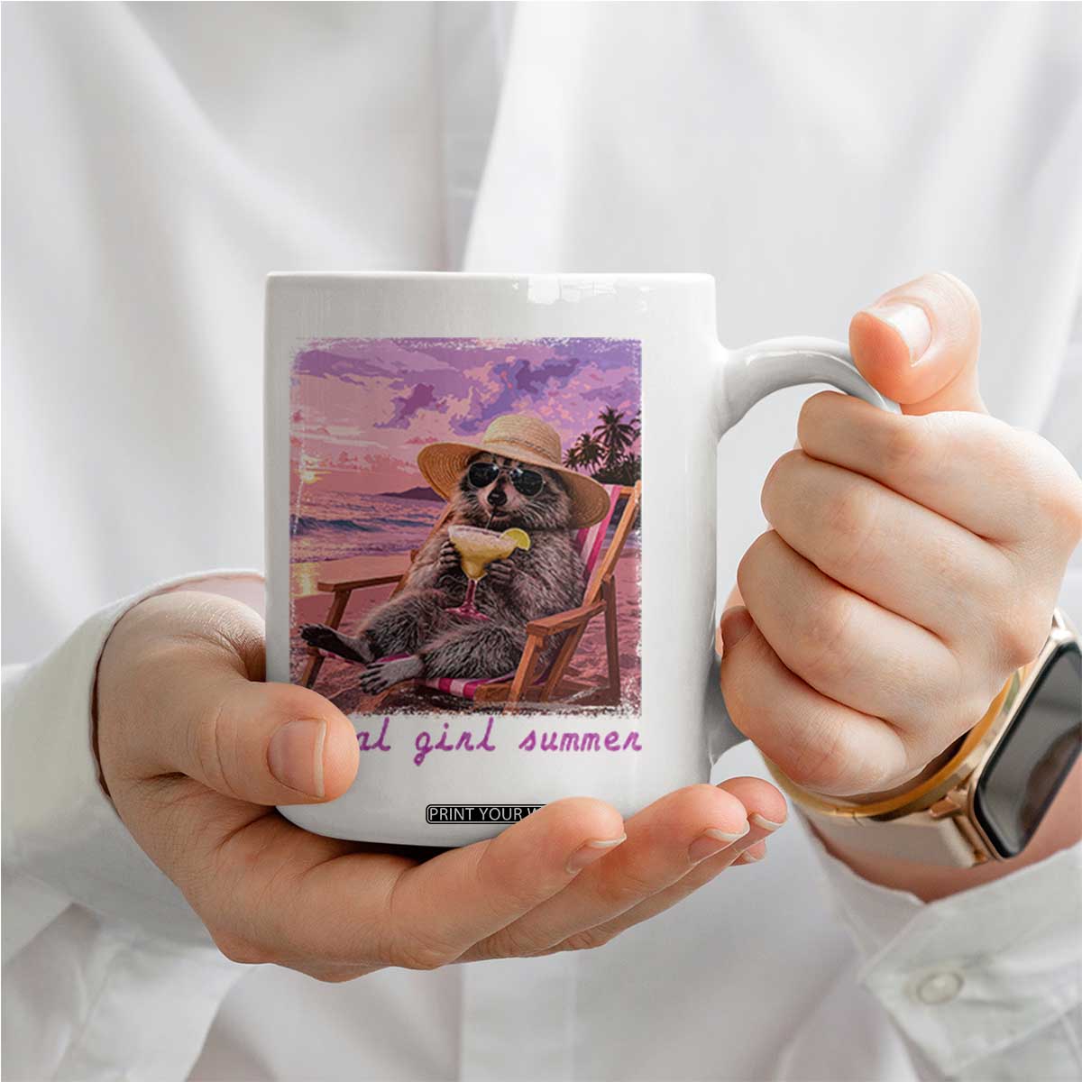 Feral Girl Summer Coffee Mug Funny Raccoon Summer Beach Meme TS14 Print Your Wear