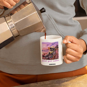 Feral Girl Summer Coffee Mug Funny Raccoon Summer Beach Meme TS14 Print Your Wear