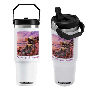 Feral Girl Summer Flip Straw Tumbler Funny Raccoon Summer Beach Meme TS14 One Size: 30 oz White Print Your Wear