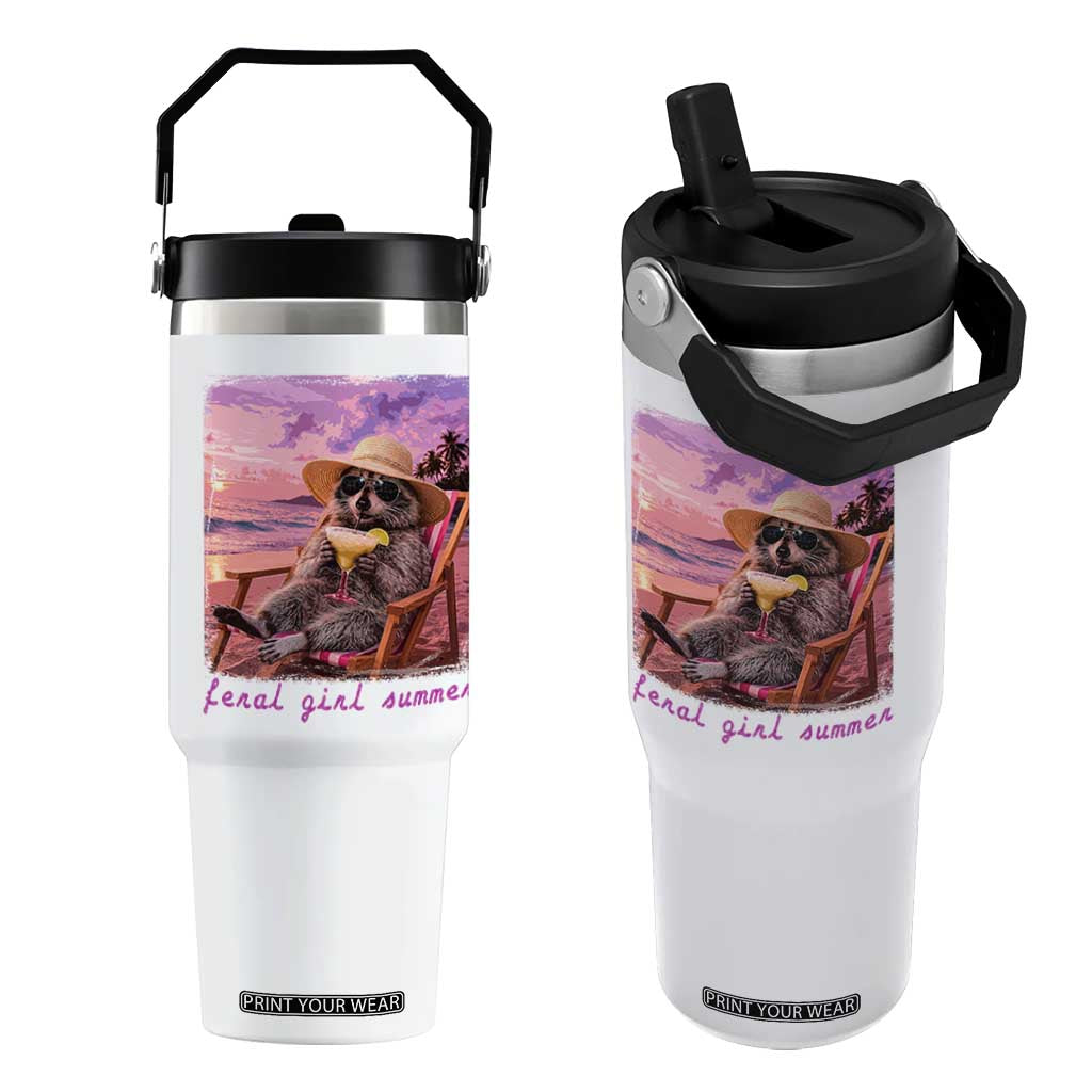 Feral Girl Summer Flip Straw Tumbler Funny Raccoon Summer Beach Meme TS14 One Size: 30 oz White Print Your Wear