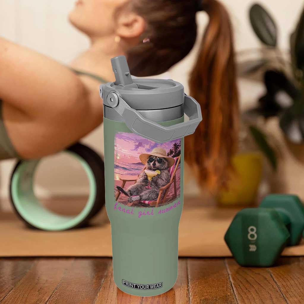 Feral Girl Summer Flip Straw Tumbler Funny Raccoon Summer Beach Meme TS14 One Size: 30 oz Moss Green Print Your Wear