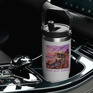 Feral Girl Summer Flip Straw Tumbler Funny Raccoon Summer Beach Meme TS14 Print Your Wear