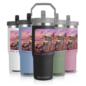 Feral Girl Summer Flip Straw Tumbler Funny Raccoon Summer Beach Meme TS14 Print Your Wear