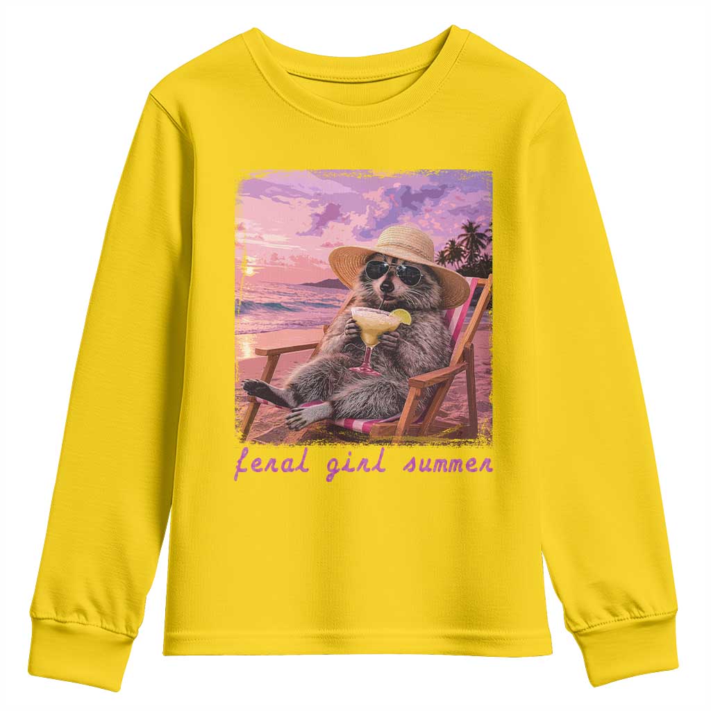 Feral Girl Summer Youth Sweatshirt Funny Raccoon Summer Beach Meme TS14 Daisy Print Your Wear