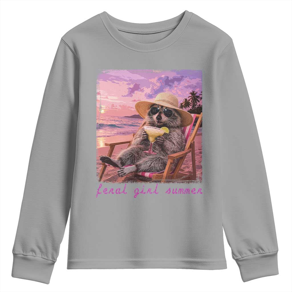 Feral Girl Summer Youth Sweatshirt Funny Raccoon Summer Beach Meme TS14 Sport Gray Print Your Wear