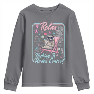 Relax Nothing Is Under Control Youth Sweatshirt Chill Raccoon Beach Vacation Gift TS14 Charcoal Print Your Wear