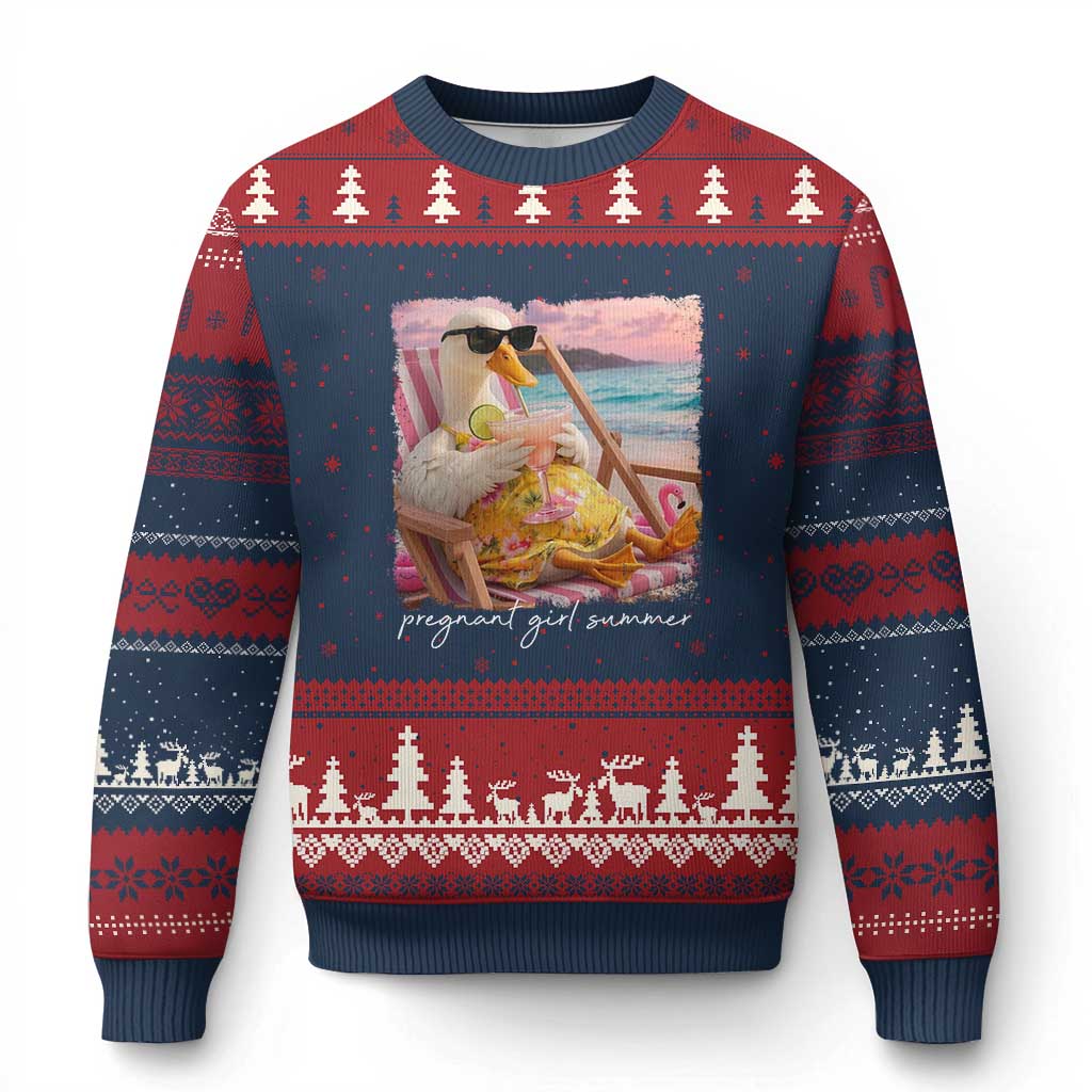 Pregnant Girl Summer Ugly Christmas Sweater Silly Goose Mom Baby Announcement TS14 Navy Red Print Your Wear