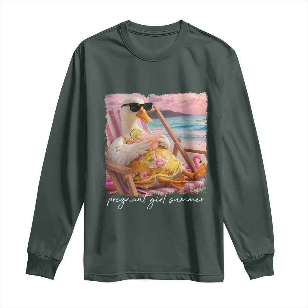 Pregnant Girl Summer Long Sleeve Shirt Silly Goose Mom Baby Announcement TS14 Dark Forest Green Print Your Wear