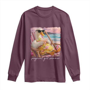 Pregnant Girl Summer Long Sleeve Shirt Silly Goose Mom Baby Announcement TS14 Maroon Print Your Wear