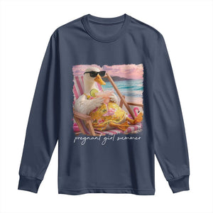 Pregnant Girl Summer Long Sleeve Shirt Silly Goose Mom Baby Announcement TS14 Navy Print Your Wear