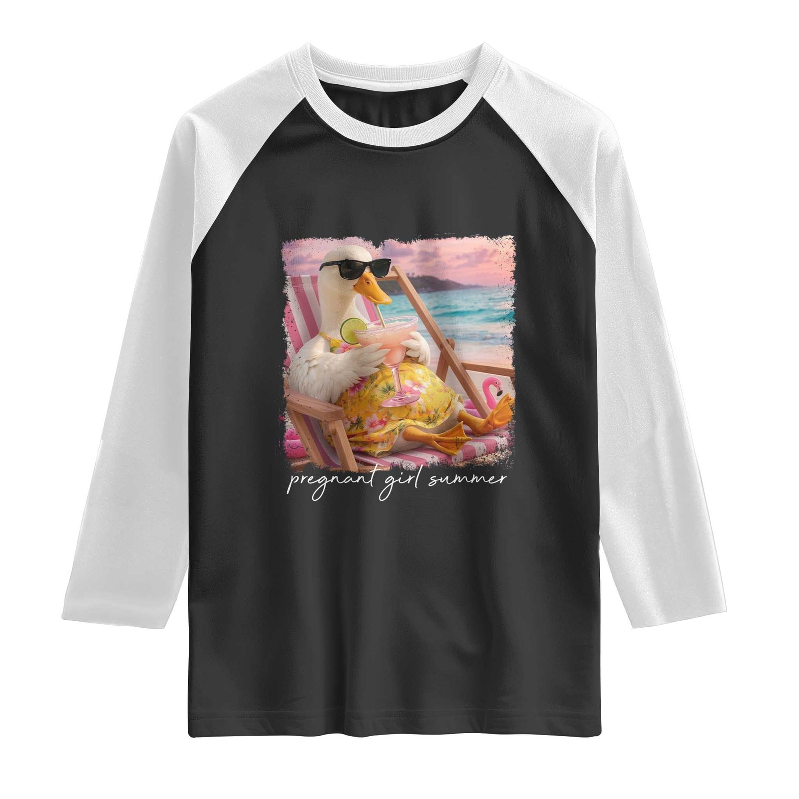 Pregnant Girl Summer Raglan Shirt Silly Goose Mom Baby Announcement TS14 Black White Print Your Wear