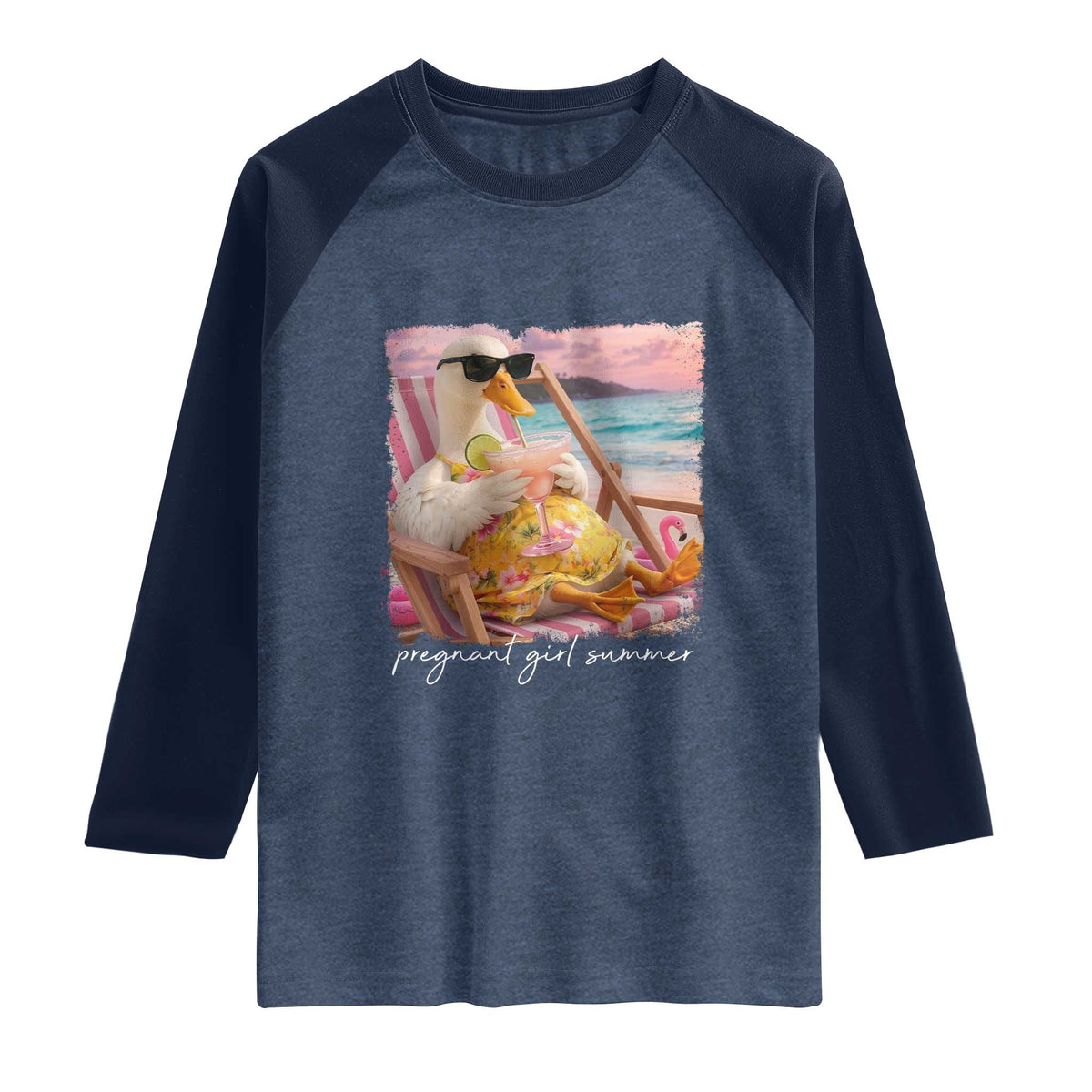 Pregnant Girl Summer Raglan Shirt Silly Goose Mom Baby Announcement TS14 Heather Denim Navy Print Your Wear