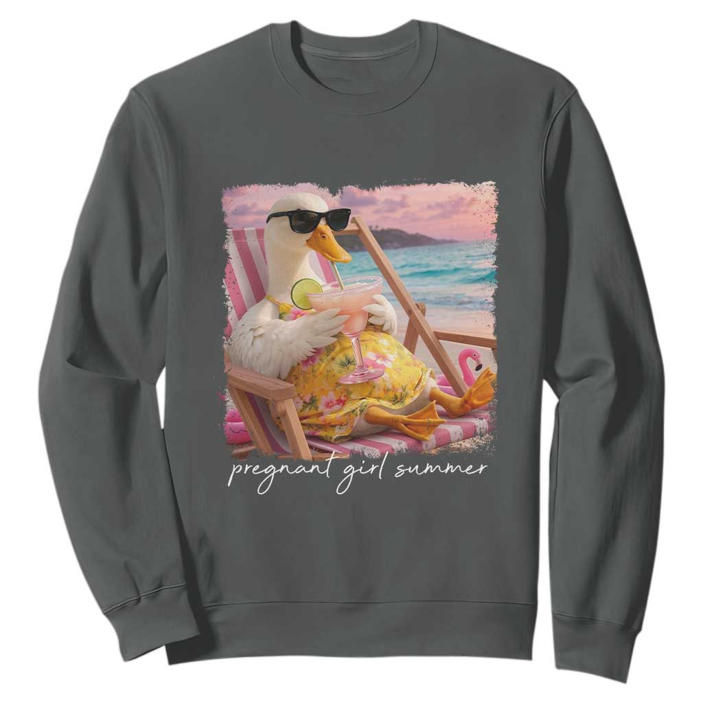 Pregnant Girl Summer Sweatshirt Silly Goose Mom Baby Announcement TS14 Dark Heather Print Your Wear