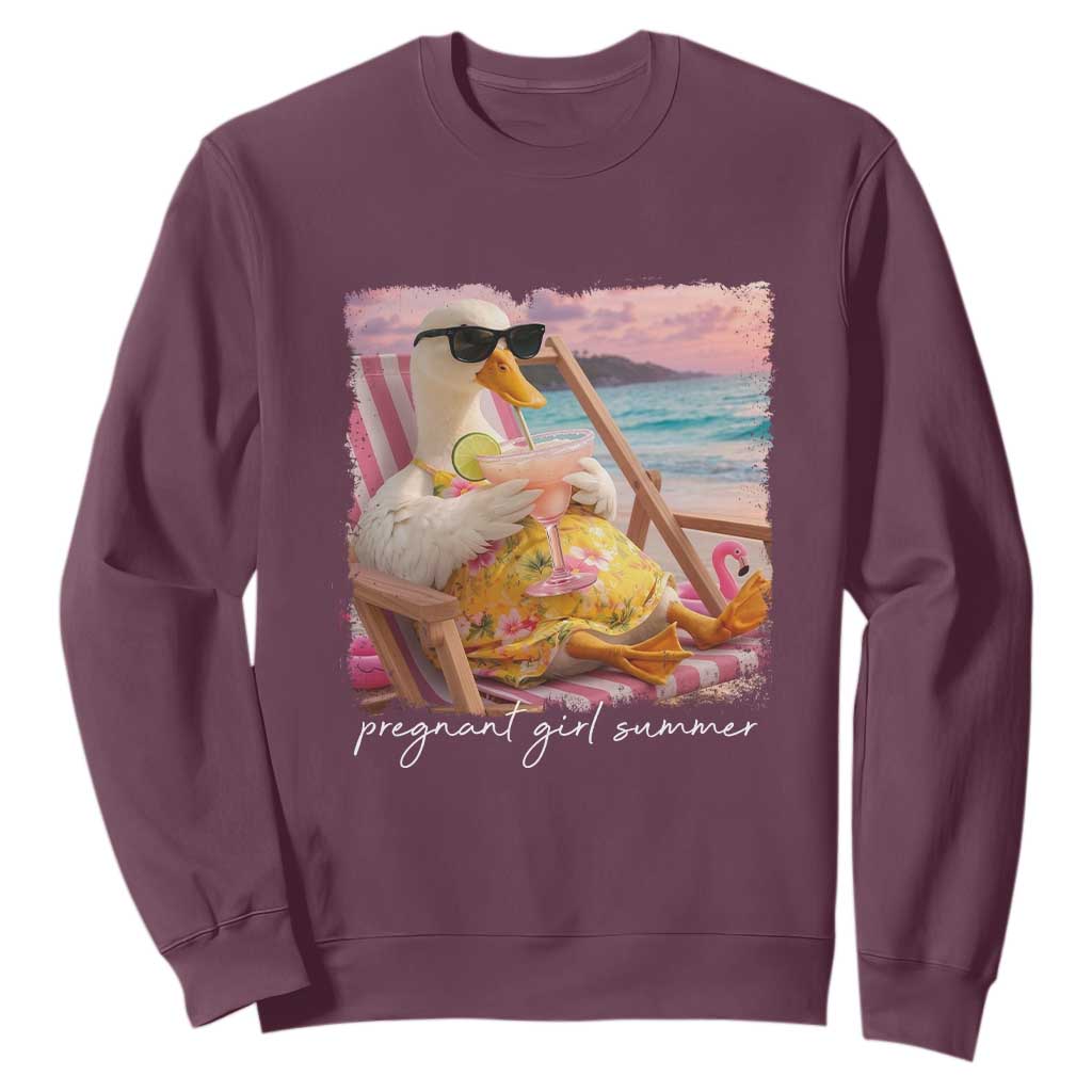 Pregnant Girl Summer Sweatshirt Silly Goose Mom Baby Announcement TS14 Maroon Print Your Wear