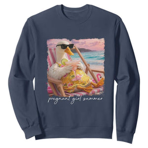Pregnant Girl Summer Sweatshirt Silly Goose Mom Baby Announcement TS14 Navy Print Your Wear