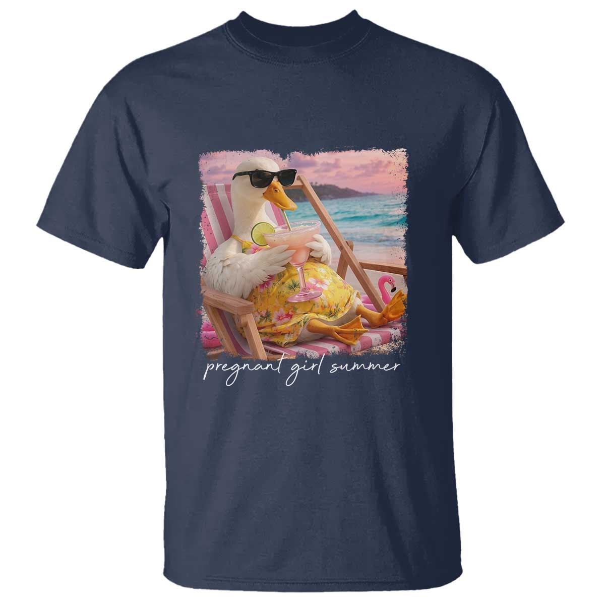 Pregnant Girl Summer T Shirt Silly Goose Mom Baby Announcement TS14 Navy Print Your Wear