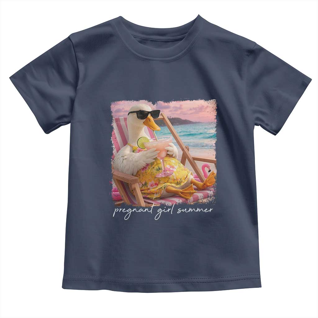 Pregnant Girl Summer Toddler T Shirt Silly Goose Mom Baby Announcement TS14 Navy Print Your Wear