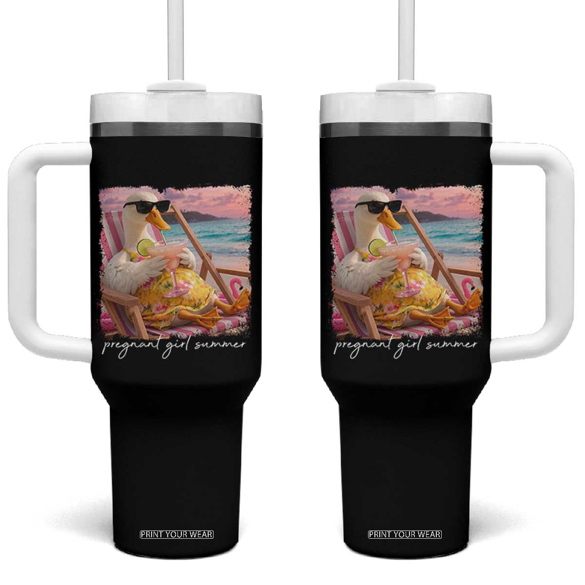 Pregnant Girl Summer Tumbler With Handle Silly Goose Mom Baby Announcement TS14 One Size: 40 oz Black Print Your Wear