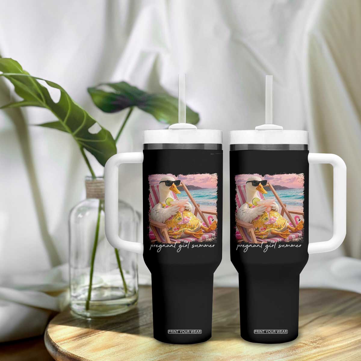 Pregnant Girl Summer Tumbler With Handle Silly Goose Mom Baby Announcement TS14 Print Your Wear