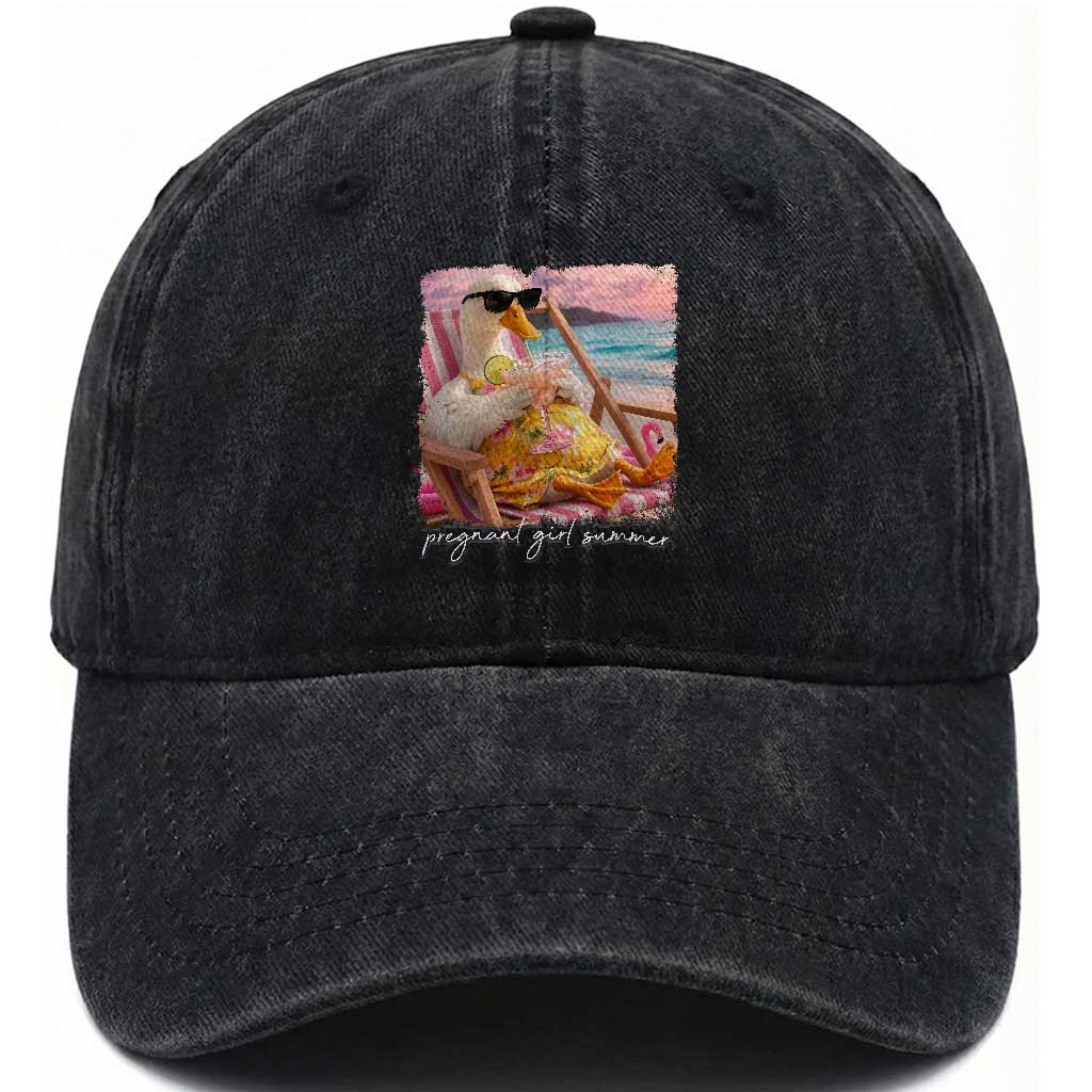 Pregnant Girl Summer Washed Cotton Baseball Cap Silly Goose Mom Baby Announcement TS14 Print Your Wear