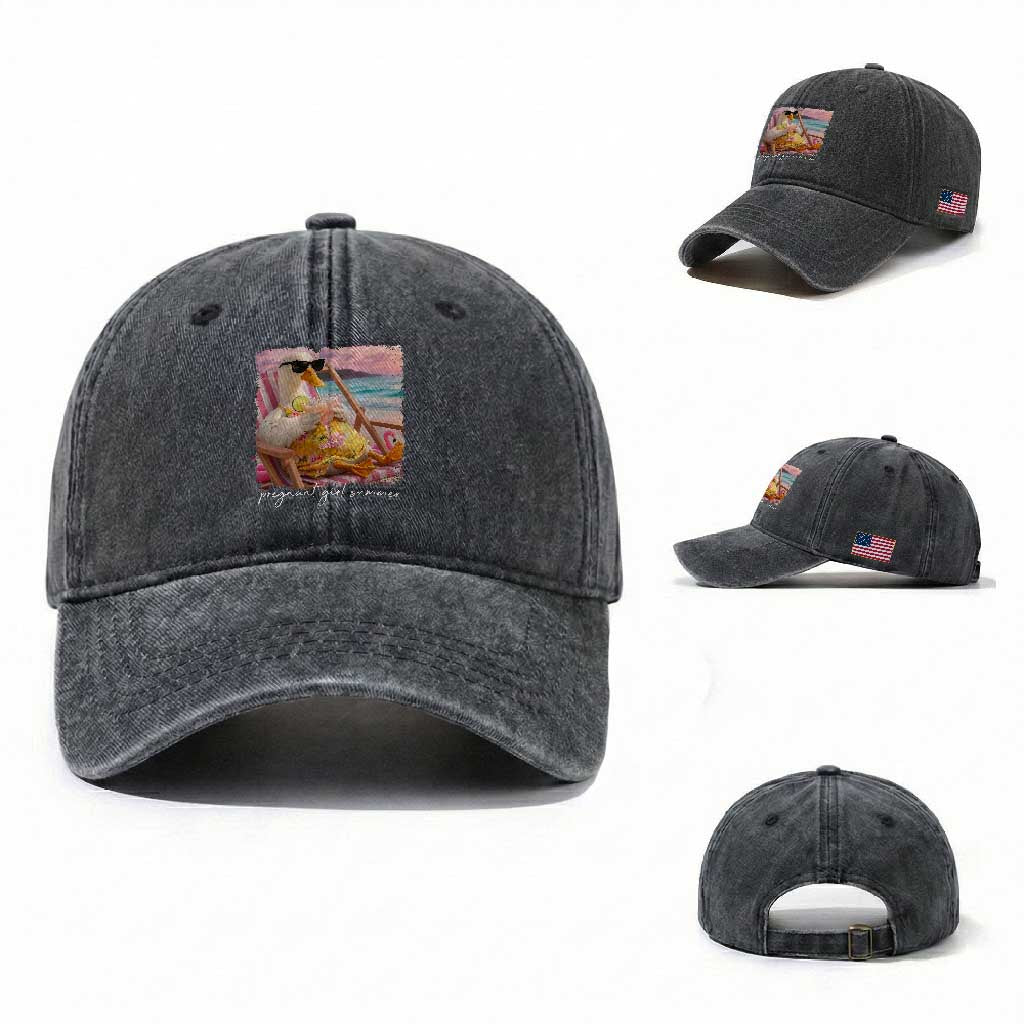 Pregnant Girl Summer Washed Cotton Baseball Cap Silly Goose Mom Baby Announcement TS14 Washed Cap Universal Fit Dark Gray Print Your Wear