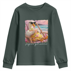 Pregnant Girl Summer Youth Sweatshirt Silly Goose Mom Baby Announcement TS14 Dark Forest Green Print Your Wear