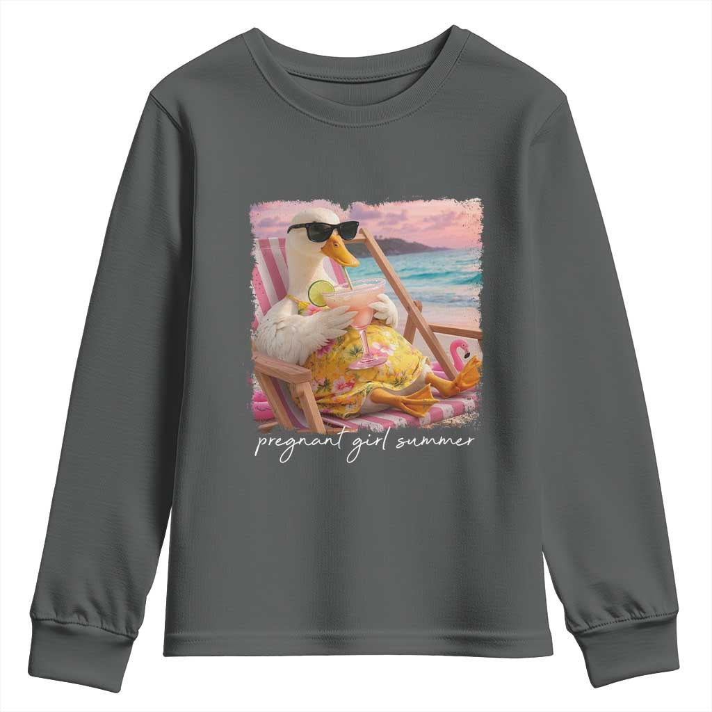 Pregnant Girl Summer Youth Sweatshirt Silly Goose Mom Baby Announcement TS14 Dark Heather Print Your Wear