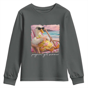 Pregnant Girl Summer Youth Sweatshirt Silly Goose Mom Baby Announcement TS14 Dark Heather Print Your Wear