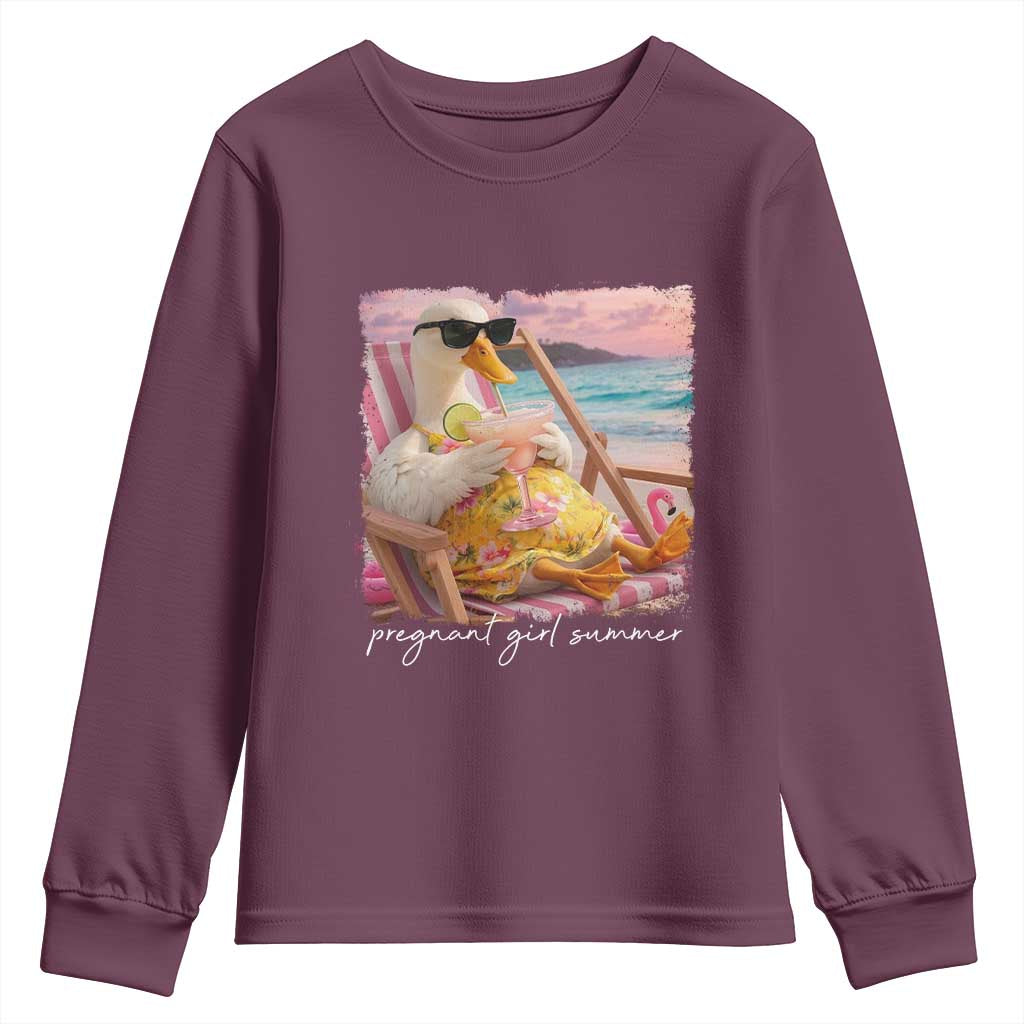 Pregnant Girl Summer Youth Sweatshirt Silly Goose Mom Baby Announcement TS14 Maroon Print Your Wear
