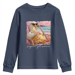 Pregnant Girl Summer Youth Sweatshirt Silly Goose Mom Baby Announcement TS14 Navy Print Your Wear