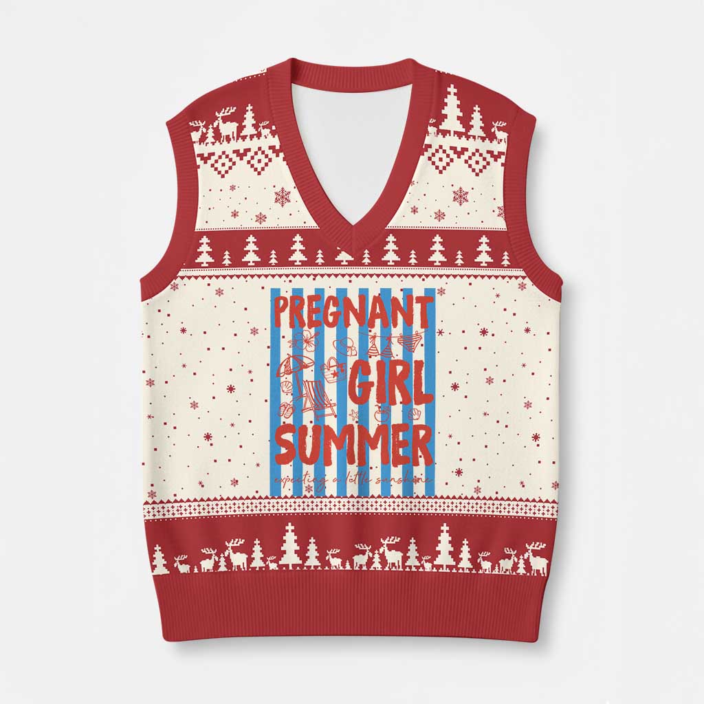 Pregnant Girl Summer V-Neck Knit Sweater Vest Funny Beach Pregnancy Announcement TS14 Beige Red Print Your Wear