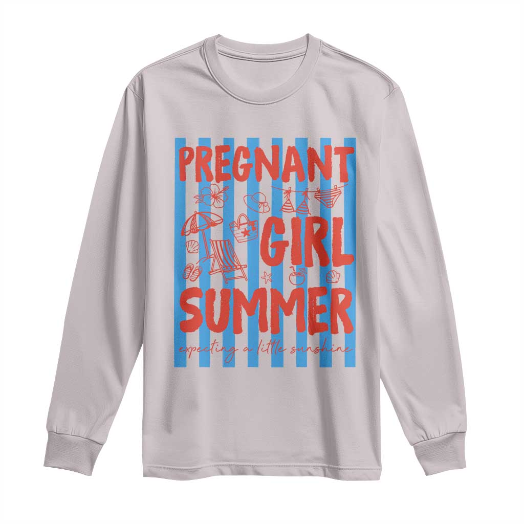 Pregnant Girl Summer Long Sleeve Shirt Funny Beach Pregnancy Announcement TS14 Ice Gray Print Your Wear