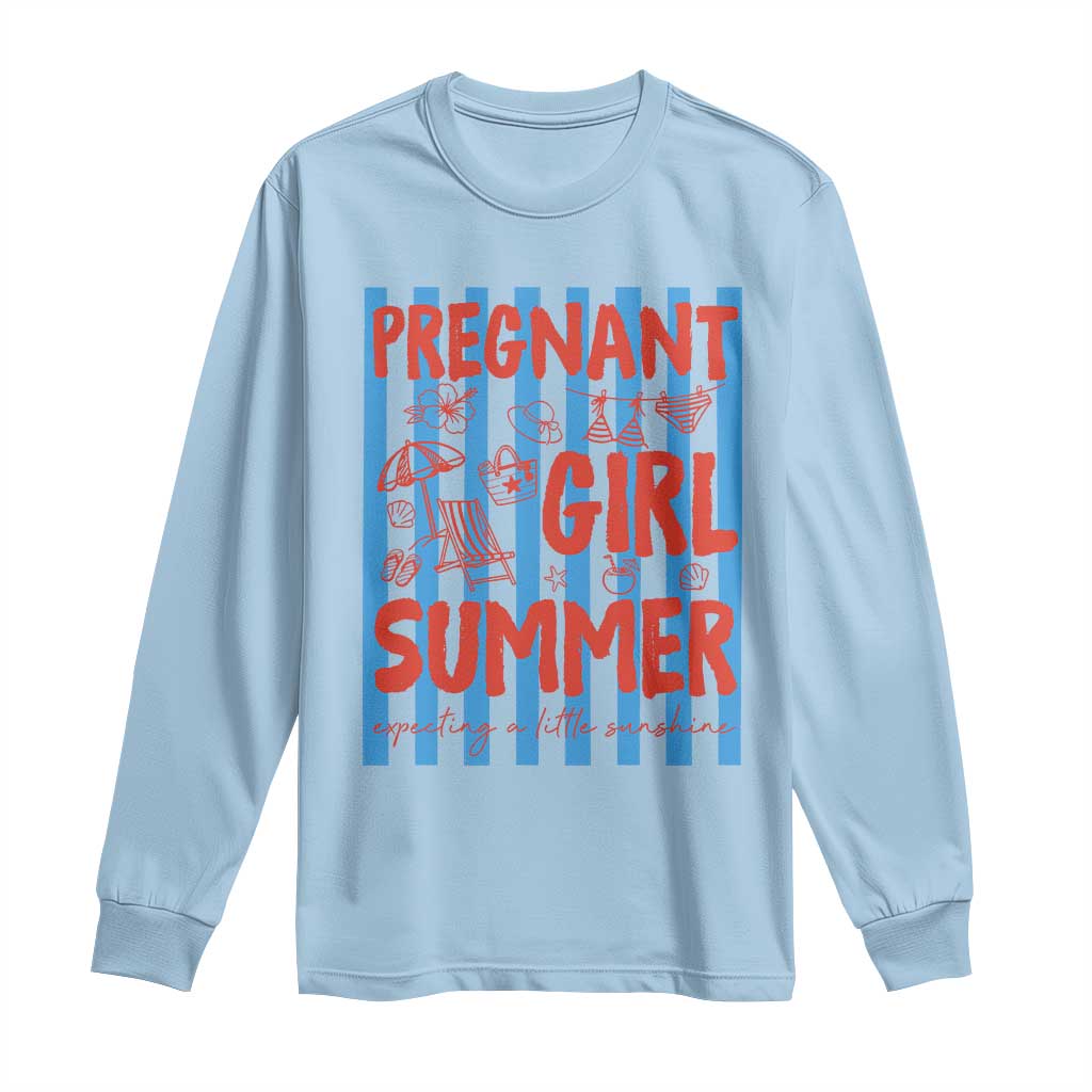 Pregnant Girl Summer Long Sleeve Shirt Funny Beach Pregnancy Announcement TS14 Light Blue Print Your Wear