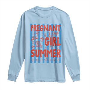 Pregnant Girl Summer Long Sleeve Shirt Funny Beach Pregnancy Announcement TS14 Light Blue Print Your Wear